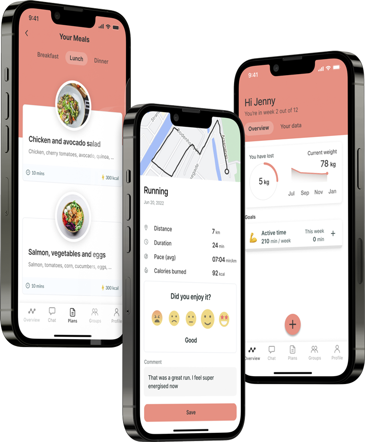 A mockup of the coaching app showcasing the features.